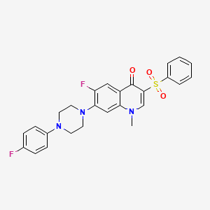 molecular formula C26H23F2N3O3S B2482625 6-氟-7-(4-(4-氟苯基)哌嗪-1-基)-1-甲基-3-(苯基砜基)喹啉-4(1H)-酮 CAS No. 892757-77-6