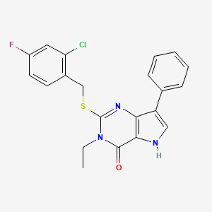 molecular formula C21H17ClFN3OS B2482630 2-((2-chloro-4-fluorobenzyl)thio)-3-ethyl-7-phenyl-3H-pyrrolo[3,2-d]pyrimidin-4(5H)-one CAS No. 2034377-33-6