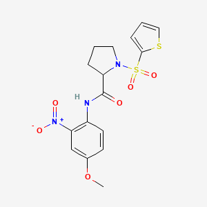 molecular formula C16H17N3O6S2 B2482631 N-(4-甲氧基-2-硝基苯基)-1-(噻吩-2-基砜基)吡咯啉-2-羧酰胺 CAS No. 1105638-75-2