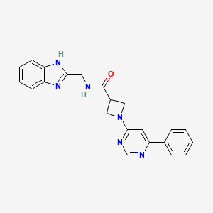 molecular formula C22H20N6O B2482644 N-((1H-苯并[d]咪唑-2-基)甲基)-1-(6-苯基嘧啶-4-基)吖唑啉-3-羧酰胺 CAS No. 2034475-98-2