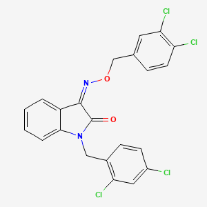 molecular formula C22H14Cl4N2O2 B2482649 (3Z)-3-{[(3,4-dichlorophenyl)methoxy]imino}-1-[(2,4-dichlorophenyl)methyl]-2,3-dihydro-1H-indol-2-one CAS No. 303996-95-4
