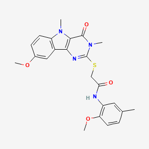 molecular formula C23H24N4O4S B2482650 2-((8-methoxy-3,5-dimethyl-4-oxo-4,5-dihydro-3H-pyrimido[5,4-b]indol-2-yl)thio)-N-(2-methoxy-5-methylphenyl)acetamide CAS No. 1112341-64-6