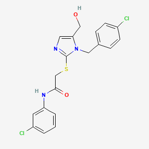molecular formula C19H17Cl2N3O2S B2482656 2-((1-(4-氯苄基)-5-(羟甲基)-1H-咪唑-2-基)硫代)-N-(3-氯苯基)乙酰胺 CAS No. 920251-21-4