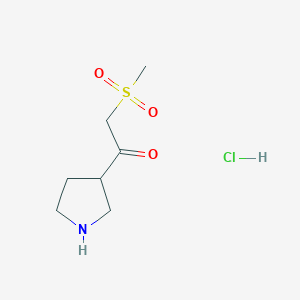 molecular formula C7H14ClNO3S B2482665 2-Methylsulfonyl-1-pyrrolidin-3-ylethanone;hydrochloride CAS No. 2377032-43-2