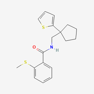 molecular formula C18H21NOS2 B2482684 2-(methylthio)-N-((1-(thiophen-2-yl)cyclopentyl)methyl)benzamide CAS No. 1211826-14-0