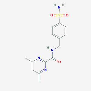 molecular formula C14H16N4O3S B2482691 4,6-Dimethyl-N-[(4-sulfamoylphenyl)methyl]pyrimidine-2-carboxamide CAS No. 2415502-83-7