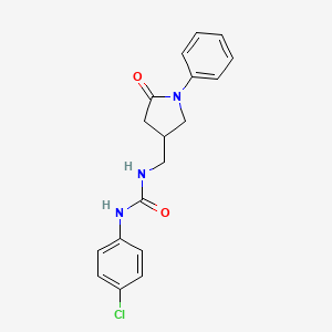 molecular formula C18H18ClN3O2 B2482694 1-(4-Chlorophenyl)-3-((5-oxo-1-phenylpyrrolidin-3-yl)methyl)urea CAS No. 954635-52-0