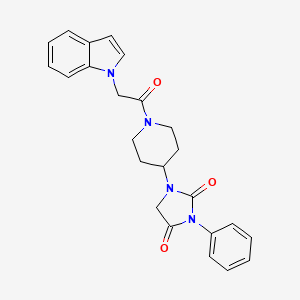 molecular formula C24H24N4O3 B2482699 1-(1-(2-(1H-indol-1-yl)acetyl)piperidin-4-yl)-3-phenylimidazolidine-2,4-dione CAS No. 2034418-29-4