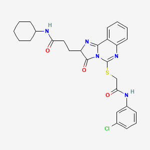 molecular formula C27H28ClN5O3S B2482700 3-[5-({[(3-chlorophenyl)carbamoyl]methyl}sulfanyl)-3-oxo-2H,3H-imidazo[1,2-c]quinazolin-2-yl]-N-cyclohexylpropanamide CAS No. 1037293-40-5