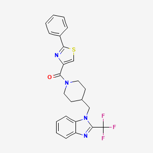 molecular formula C24H21F3N4OS B2482713 (2-phenylthiazol-4-yl)(4-((2-(trifluoromethyl)-1H-benzo[d]imidazol-1-yl)methyl)piperidin-1-yl)methanone CAS No. 1208478-31-2