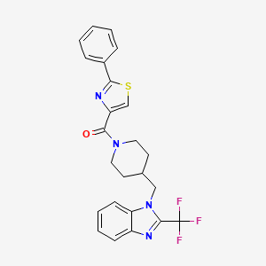 molecular formula C24H21F3N4OS B2482713 (2-苯基噻唑-4-基)(4-((2-(三氟甲基)-1H-苯并[d]咪唑-1-基)甲基)哌啶-1-基)甲酮 CAS No. 1208478-31-2