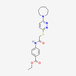 molecular formula C21H26N4O3S B2482714 Ethyl 4-({[(6-azepan-1-ylpyridazin-3-yl)thio]acetyl}amino)benzoate CAS No. 1251671-15-4