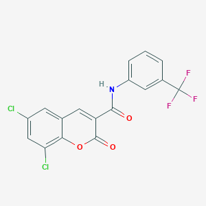 molecular formula C17H8Cl2F3NO3 B2482718 6,8-dichloro-2-oxo-N-[3-(trifluoromethyl)phenyl]-2H-chromene-3-carboxamide CAS No. 313669-72-6