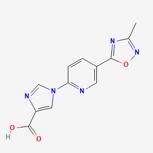 molecular formula C12H9N5O3 B2482720 1-[5-(3-methyl-1,2,4-oxadiazol-5-yl)pyridin-2-yl]-1H-imidazole-4-carboxylic acid CAS No. 1239757-48-2
