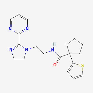 molecular formula C19H21N5OS B2482734 N-(2-(2-(pyrimidin-2-yl)-1H-imidazol-1-yl)ethyl)-1-(thiophen-2-yl)cyclopentanecarboxamide CAS No. 1448030-65-6