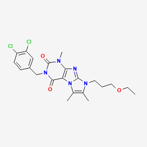 molecular formula C22H25Cl2N5O3 B2482737 3-(3,4-dichlorobenzyl)-8-(3-ethoxypropyl)-1,6,7-trimethyl-1H-imidazo[2,1-f]purine-2,4(3H,8H)-dione CAS No. 899988-53-5