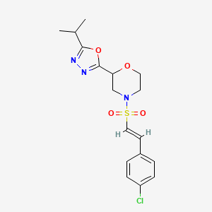 molecular formula C17H20ClN3O4S B2482745 4-[(E)-2-(4-Chlorophenyl)ethenyl]sulfonyl-2-(5-propan-2-yl-1,3,4-oxadiazol-2-yl)morpholine CAS No. 2111911-03-4