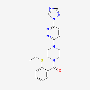 molecular formula C19H21N7OS B2482773 (4-(6-(1H-1,2,4-triazol-1-yl)pyridazin-3-yl)piperazin-1-yl)(2-(ethylthio)phenyl)methanone CAS No. 1797903-25-3