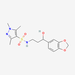 molecular formula C16H21N3O5S B2482776 N-(3-(benzo[d][1,3]dioxol-5-yl)-3-hydroxypropyl)-1,3,5-triméthyl-1H-pyrazole-4-sulfonamide CAS No. 1448044-08-3