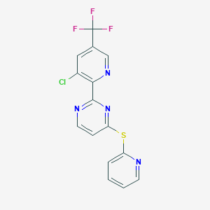 molecular formula C15H8ClF3N4S B2482778 2-[3-氯-5-(三氟甲基)吡啶-2-基]-4-(吡啶-2-基硫基)嘧啶 CAS No. 2085689-97-8