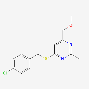 molecular formula C14H15ClN2OS B2482784 {6-[(4-Chlorobenzyl)sulfanyl]-2-methyl-4-pyrimidinyl}methyl methyl ether CAS No. 338747-83-4