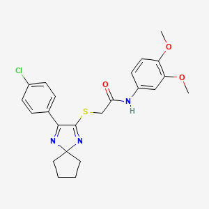 molecular formula C23H24ClN3O3S B2482796 2-((3-(4-chlorophenyl)-1,4-diazaspiro[4.4]nona-1,3-dien-2-yl)thio)-N-(3,4-dimethoxyphenyl)acetamide CAS No. 2034269-46-8