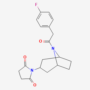 molecular formula C19H21FN2O3 B2482801 1-((1R,5S)-8-(2-(4-fluorophenyl)acetyl)-8-azabicyclo[3.2.1]octan-3-yl)pyrrolidine-2,5-dione CAS No. 2061336-07-8