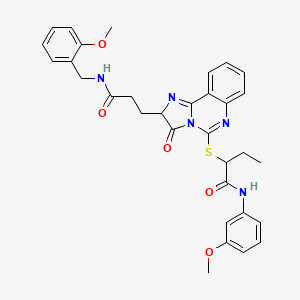 molecular formula C32H33N5O5S B2482815 N-(3-methoxyphenyl)-2-{[2-(2-{[(2-methoxyphenyl)methyl]carbamoyl}ethyl)-3-oxo-2H,3H-imidazo[1,2-c]quinazolin-5-yl]sulfanyl}butanamide CAS No. 1219386-20-5