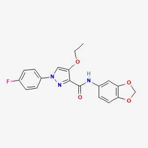 molecular formula C19H16FN3O4 B2482816 N-(benzo[d][1,3]dioxol-5-yl)-4-ethoxy-1-(4-fluorophenyl)-1H-pyrazole-3-carboxamide CAS No. 1184984-95-9