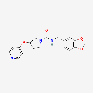 molecular formula C18H19N3O4 B2482818 N-(benzo[d][1,3]dioxol-5-ylmethyl)-3-(pyridin-4-yloxy)pyrrolidine-1-carboxamide CAS No. 2034472-65-4