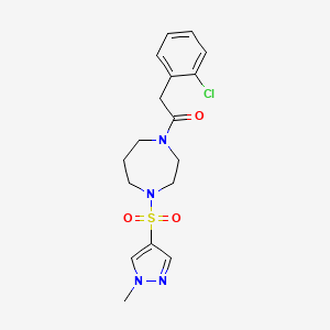 molecular formula C17H21ClN4O3S B2482840 2-(2-chlorophenyl)-1-(4-((1-methyl-1H-pyrazol-4-yl)sulfonyl)-1,4-diazepan-1-yl)ethanone CAS No. 2034245-08-2