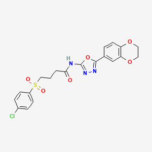molecular formula C20H18ClN3O6S B2482845 4-((4-chlorophenyl)sulfonyl)-N-(5-(2,3-dihydrobenzo[b][1,4]dioxin-6-yl)-1,3,4-oxadiazol-2-yl)butanamide CAS No. 941951-19-5