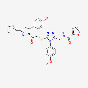molecular formula C31H27FN6O4S2 B2482850 N-((4-(4-ethoxyphenyl)-5-((2-(5-(4-fluorophenyl)-3-(thiophen-2-yl)-4,5-dihydro-1H-pyrazol-1-yl)-2-oxoethyl)thio)-4H-1,2,4-triazol-3-yl)methyl)furan-2-carboxamide CAS No. 393586-42-0