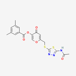 molecular formula C19H17N3O5S2 B2482852 6-(((5-acetamido-1,3,4-thiadiazol-2-yl)thio)methyl)-4-oxo-4H-pyran-3-yl 3,5-dimethylbenzoate CAS No. 896014-20-3