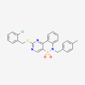 molecular formula C25H20ClN3O2S2 B2482864 2-[(2-chlorobenzyl)sulfanyl]-6-(4-methylbenzyl)-6H-pyrimido[5,4-c][2,1]benzothiazine 5,5-dioxide CAS No. 1326900-38-2
