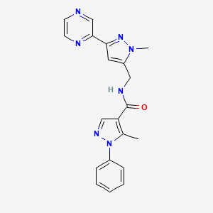 molecular formula C20H19N7O B2482870 5-methyl-N-((1-methyl-3-(pyrazin-2-yl)-1H-pyrazol-5-yl)methyl)-1-phenyl-1H-pyrazole-4-carboxamide CAS No. 2034602-41-8