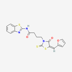 molecular formula C19H15N3O3S3 B2482873 (E)-N-(benzo[d]thiazol-2-yl)-4-(5-(furan-2-ylmethylene)-4-oxo-2-thioxothiazolidin-3-yl)butanamide CAS No. 682764-62-1