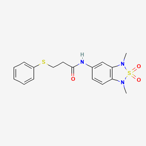 molecular formula C17H19N3O3S2 B2482888 N-(1,3-dimethyl-2,2-dioxido-1,3-dihydrobenzo[c][1,2,5]thiadiazol-5-yl)-3-(phenylthio)propanamide CAS No. 2034337-56-7