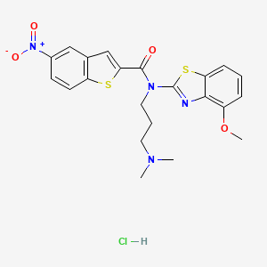 molecular formula C22H23ClN4O4S2 B2482891 N-(3-(dimethylamino)propyl)-N-(4-methoxybenzo[d]thiazol-2-yl)-5-nitrobenzo[b]thiophene-2-carboxamide hydrochloride CAS No. 1215781-59-1