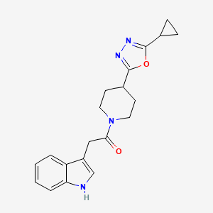 molecular formula C20H22N4O2 B2482898 1-(4-(5-cyclopropyl-1,3,4-oxadiazol-2-yl)piperidin-1-yl)-2-(1H-indol-3-yl)ethanone CAS No. 1211812-25-7