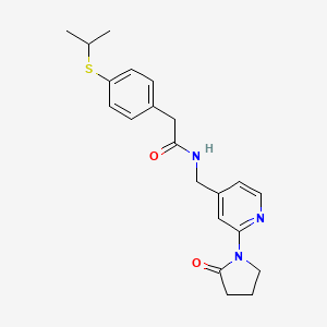 molecular formula C21H25N3O2S B2482900 2-(4-(异丙硫基)苯基)-N-((2-(2-氧代吡咯烷-1-基)吡啶-4-基)甲基)乙酰胺 CAS No. 2034524-15-5