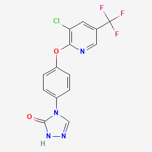 molecular formula C14H8ClF3N4O2 B2482915 4-(4-{[3-chloro-5-(trifluoromethyl)-2-pyridinyl]oxy}phenyl)-2,4-dihydro-3H-1,2,4-triazol-3-one CAS No. 400085-70-3