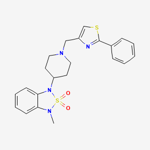 molecular formula C22H24N4O2S2 B2482944 1-Methyl-3-(1-((2-phenylthiazol-4-yl)methyl)piperidin-4-yl)-1,3-dihydrobenzo[c][1,2,5]thiadiazole 2,2-dioxide CAS No. 2034328-18-0