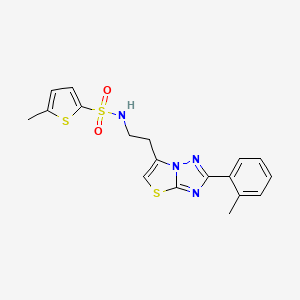 molecular formula C18H18N4O2S3 B2482946 5-methyl-N-(2-(2-(o-tolyl)thiazolo[3,2-b][1,2,4]triazol-6-yl)ethyl)thiophene-2-sulfonamide CAS No. 946206-43-5