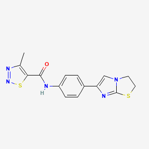 molecular formula C15H13N5OS2 B2482948 N-[4-(2,3-dihydroimidazo[2,1-b][1,3]thiazol-6-yl)phenyl]-4-methylthiadiazole-5-carboxamide CAS No. 701201-75-4