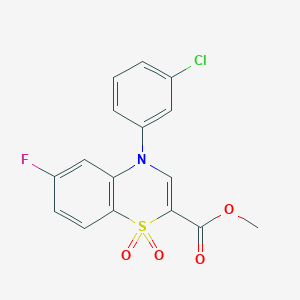 molecular formula C16H11ClFNO4S B2482953 甲酸甲酯 4-(3-氯苯基)-6-氟-4H-1,4-苯并噻嗪-2-甲酸酯 1,1-二氧化物 CAS No. 1359388-54-7