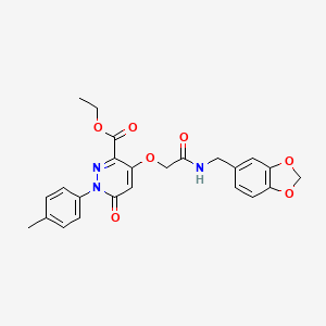 molecular formula C24H23N3O7 B2482958 Ethyl 4-(2-((benzo[d][1,3]dioxol-5-ylmethyl)amino)-2-oxoethoxy)-6-oxo-1-(p-tolyl)-1,6-dihydropyridazine-3-carboxylate CAS No. 899943-20-5
