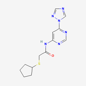 molecular formula C13H16N6OS B2482971 N-(6-(1H-1,2,4-triazol-1-yl)pyrimidin-4-yl)-2-(cyclopentylthio)acetamide CAS No. 1448057-34-8