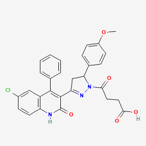 molecular formula C29H24ClN3O5 B2482974 4-[(3E)-3-(6-chloro-2-oxo-4-phenylquinolin-3-ylidene)-5-(4-methoxyphenyl)pyrazolidin-1-yl]-4-oxobutanoic acid CAS No. 312596-62-6