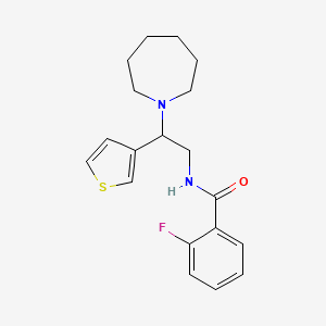molecular formula C19H23FN2OS B2482981 N-(2-(氮杂庚烷-1-基)-2-(噻吩-3-基)乙基)-2-氟苯甲酰胺 CAS No. 946272-68-0